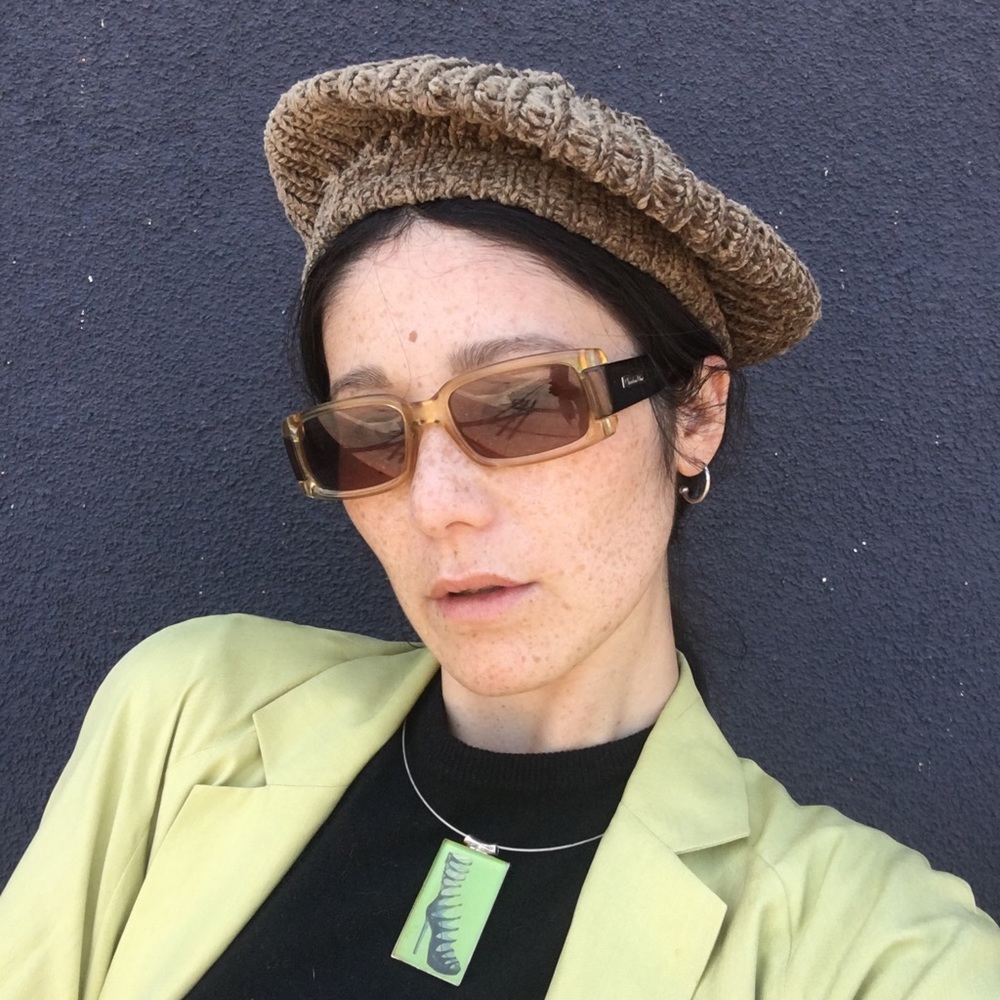 90’s Olive Green Velvet Knit Beret~